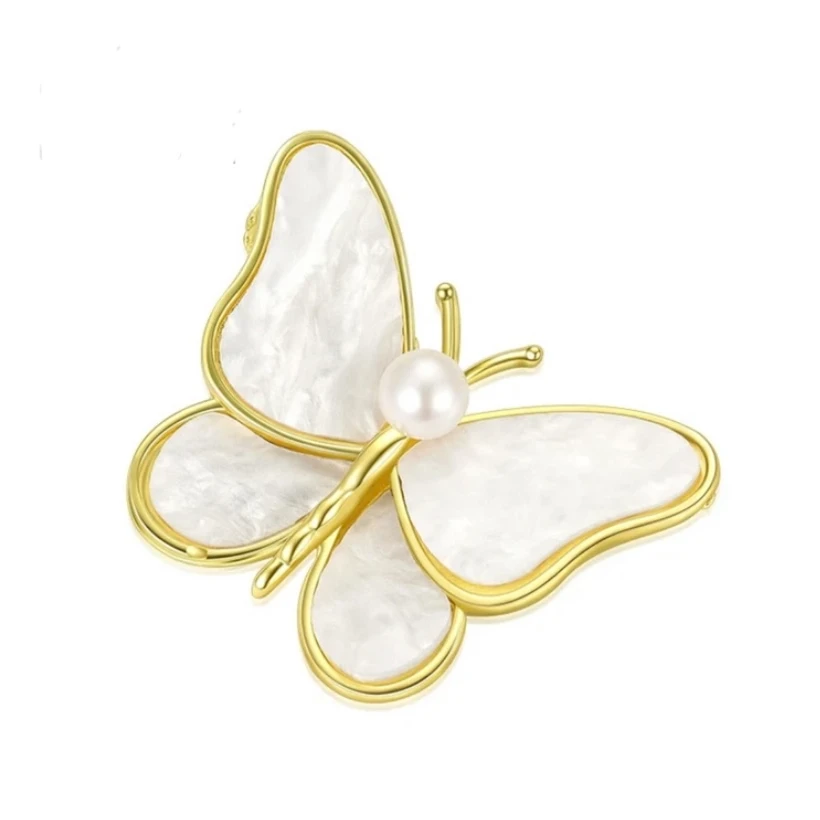 天然 淡水 无核 珍珠 蝴蝶胸针
