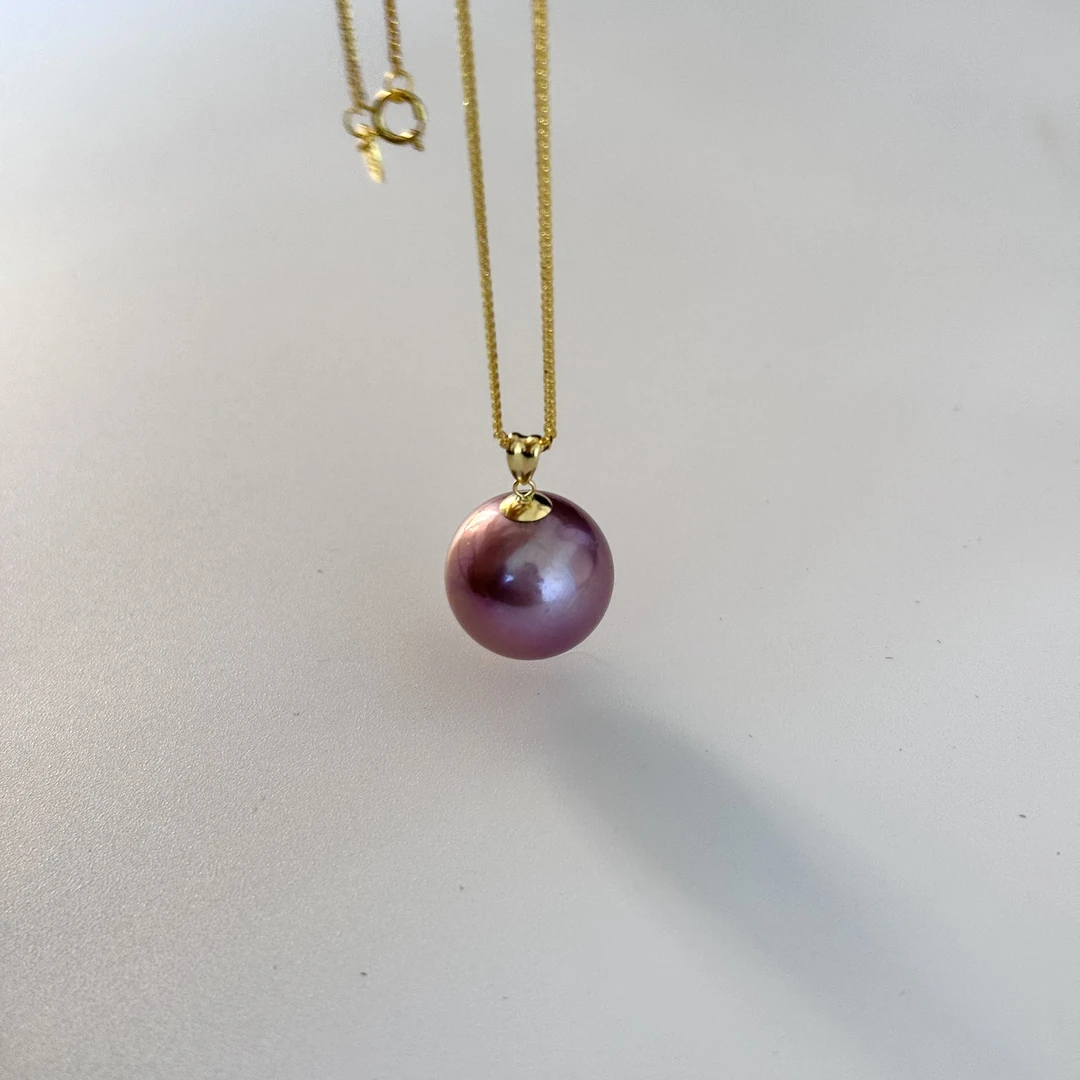 天然淡水18k瓜子扣紫珠吊坠14-15mm赠银肖邦链+赠随机丝巾1条