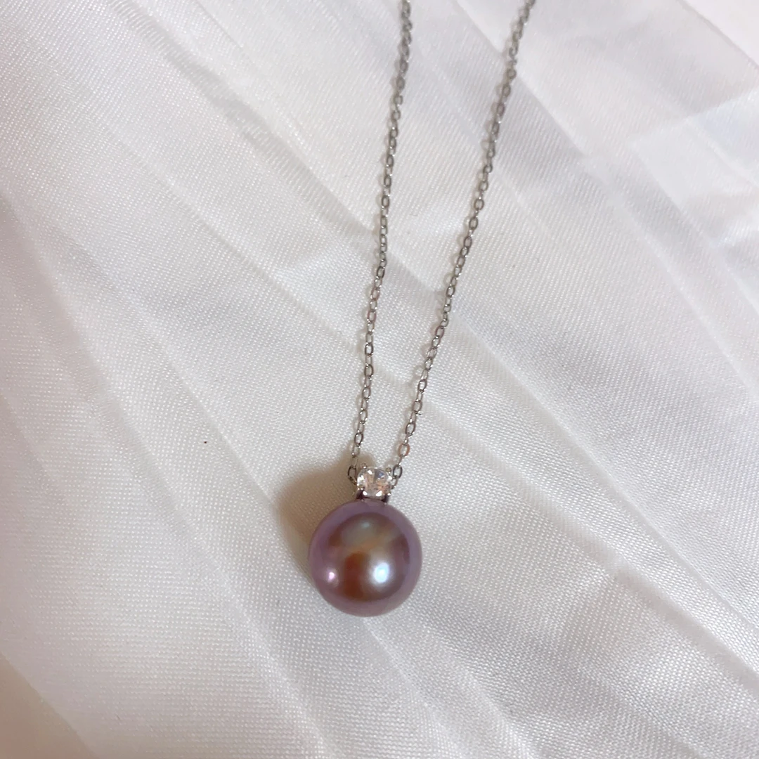 【小艾甄选】10-11mm淡水极光戴妃紫色珍珠吊坠A91简约经典