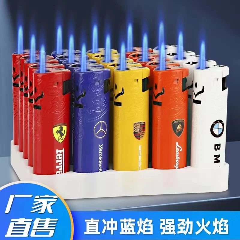 新款高颜值圆柱蓝焰直冲火焰防风加厚耐用个性创意潮流时尚火机