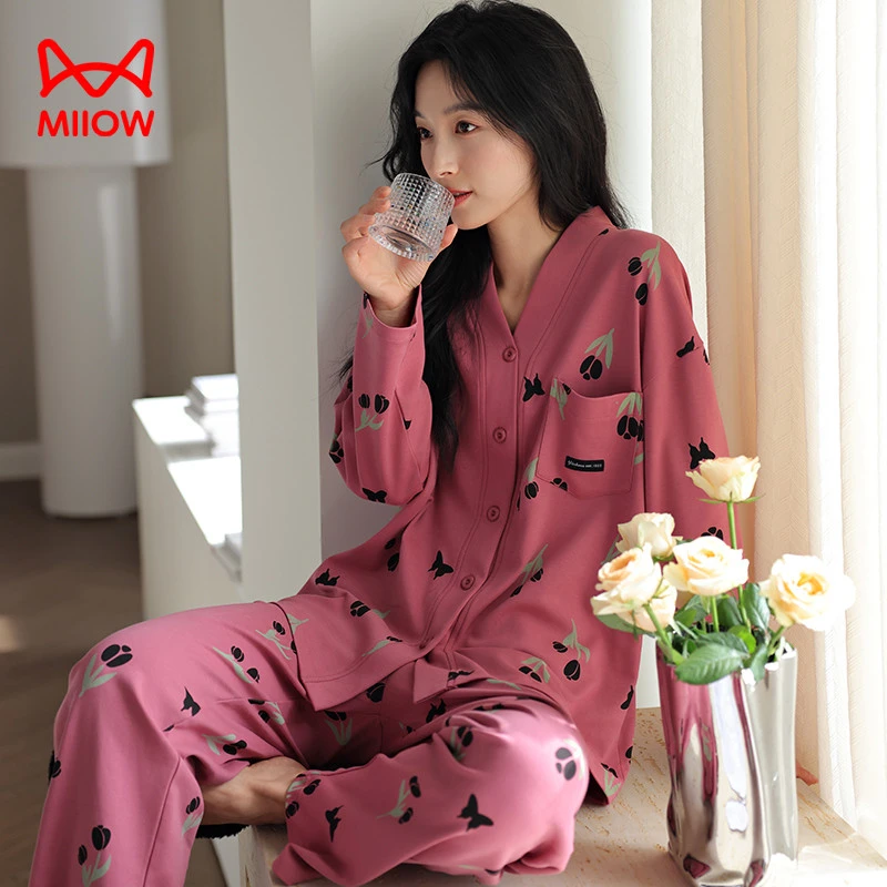 猫人睡衣女2025春秋季新款纯棉长袖套装可外穿家居服MLS-A21058C