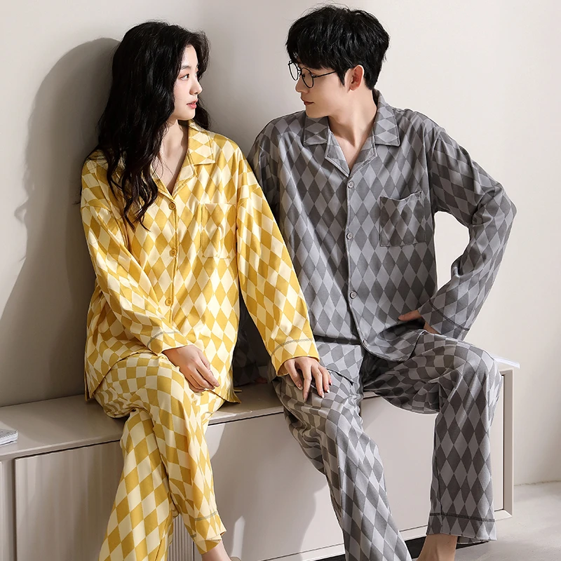 MIIOW/猫人2023新款网红风情侣睡衣春秋季纯棉长袖休闲家居服套装