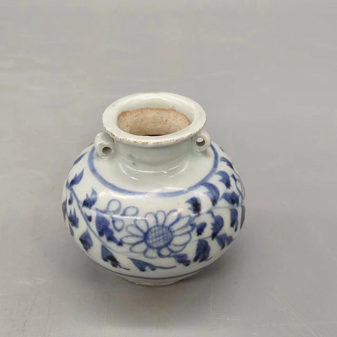 链一0323040*元末明初青花团菊纹双系小罐/瓷器二/江苏省文物总店