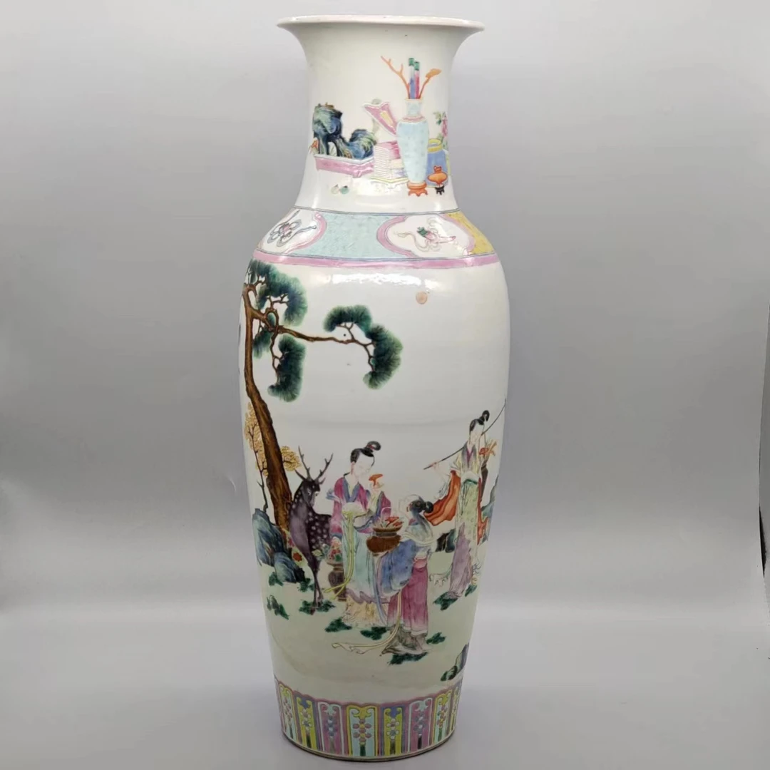06271003*晚清粉彩麻姑献寿纹观音瓶/瓷器二/江苏省文物总店