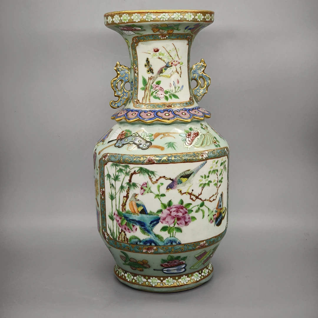 62411098*清中期广彩花鸟纹双耳瓶/瓷器六/江苏省文物总店