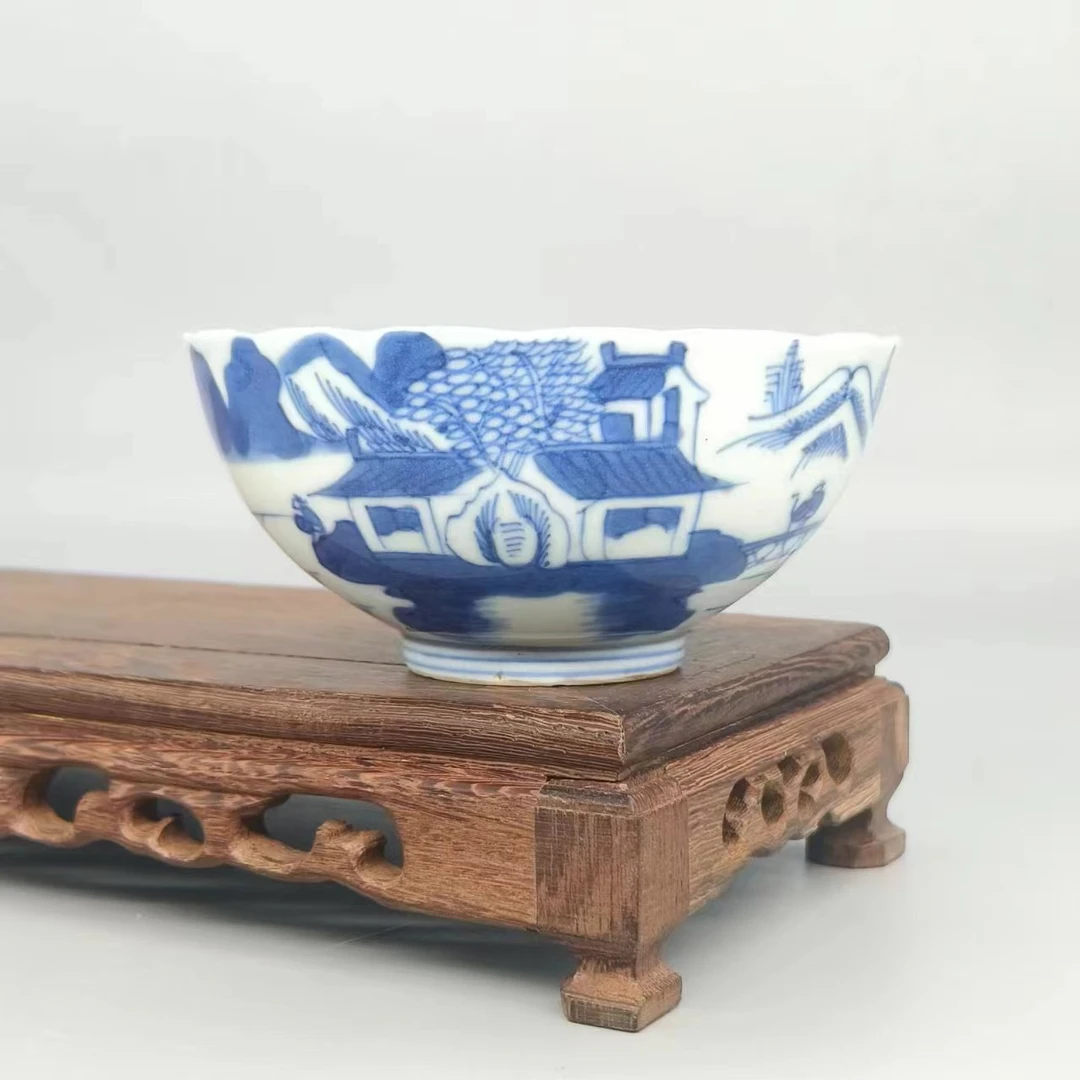 5022719*清中期青花山水纹茶碗/瓷器五/江苏省文物总店/