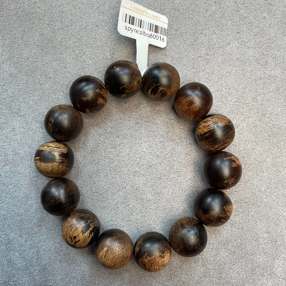 甄选越南芽庄玉化虎斑白奇楠沉水级16mm单圈佛珠手串收藏级别