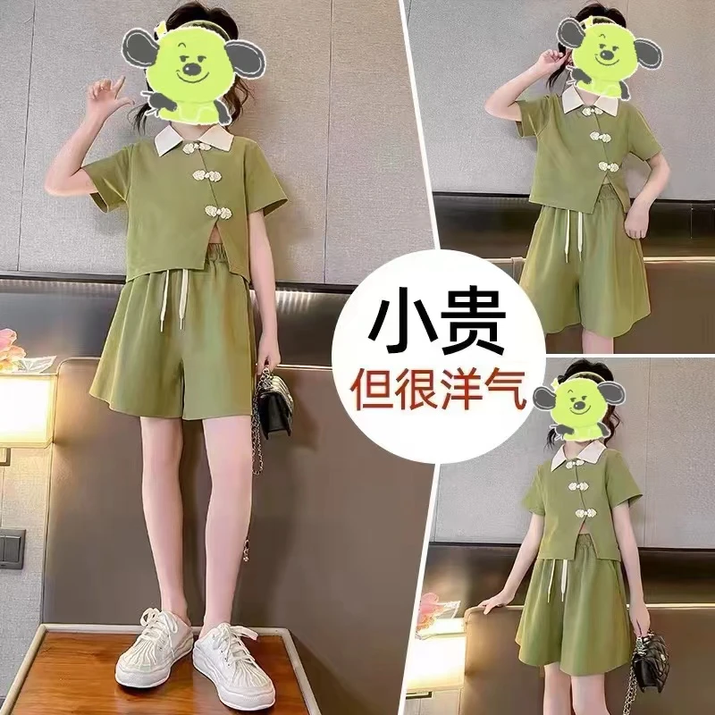 运动网红休闲女孩宽松套装童装女童洋气时尚夏季学院风中大童