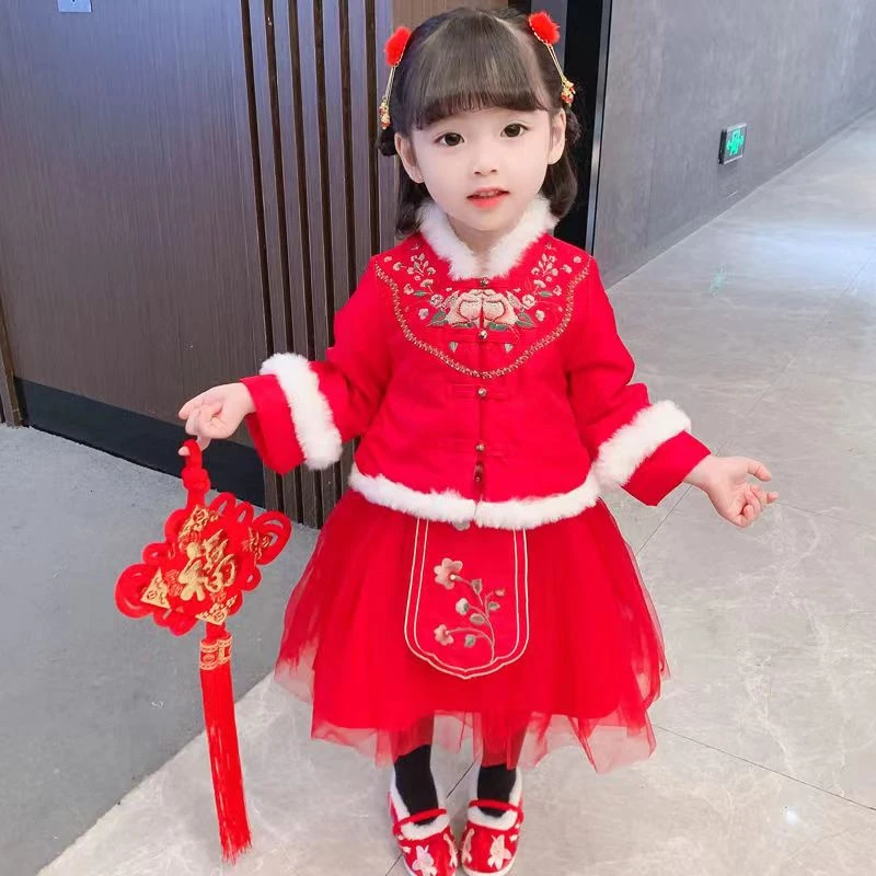 汉服女童秋冬新款中式唐装儿童时尚大气公主旗袍裙可爱国风连衣裙