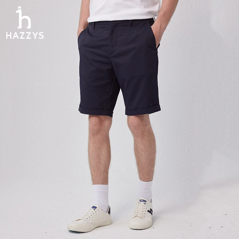 Hazzys哈吉斯夏季男士透气简约纯色休闲裤时尚舒适休闲设计感短裤