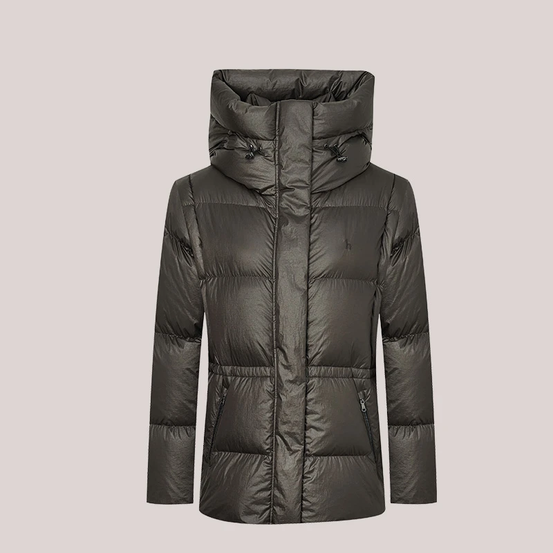 Hazzys哈吉斯女士秋冬休闲连帽中长款时尚宽松保暖羽绒服气质外套