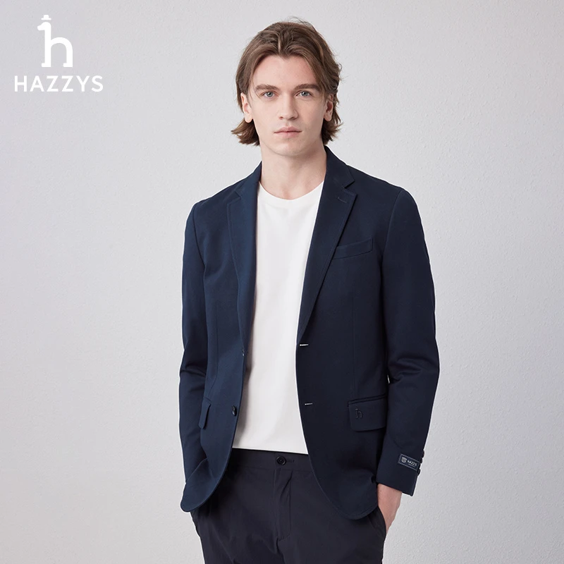 Hazzys哈吉斯春夏男士经典商务休闲西装外套气质简约通勤纯色西服