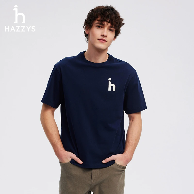 Hazzys哈吉斯春秋季男士舒适休闲透气宽松打底T恤时尚简约短袖
