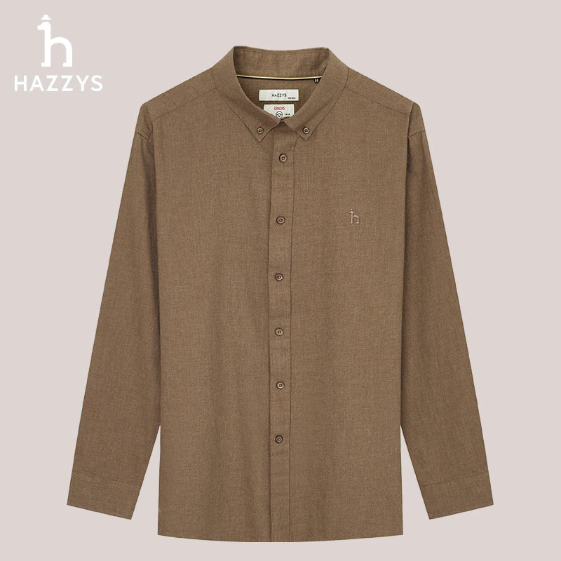 Hazzys哈吉斯秋冬季男士长袖衬衫时尚轻奢男装舒适绵羊毛休闲衬衣