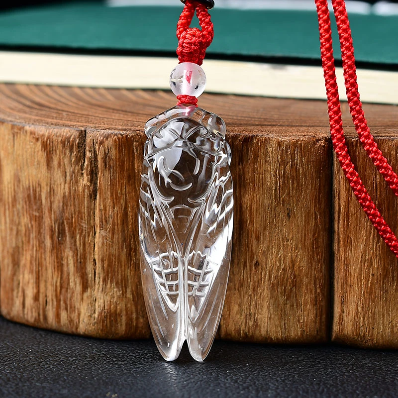 天然白水晶蝉鸣迎禄吊坠知了项链秋冬一鸣惊人学生考研饰品挂坠