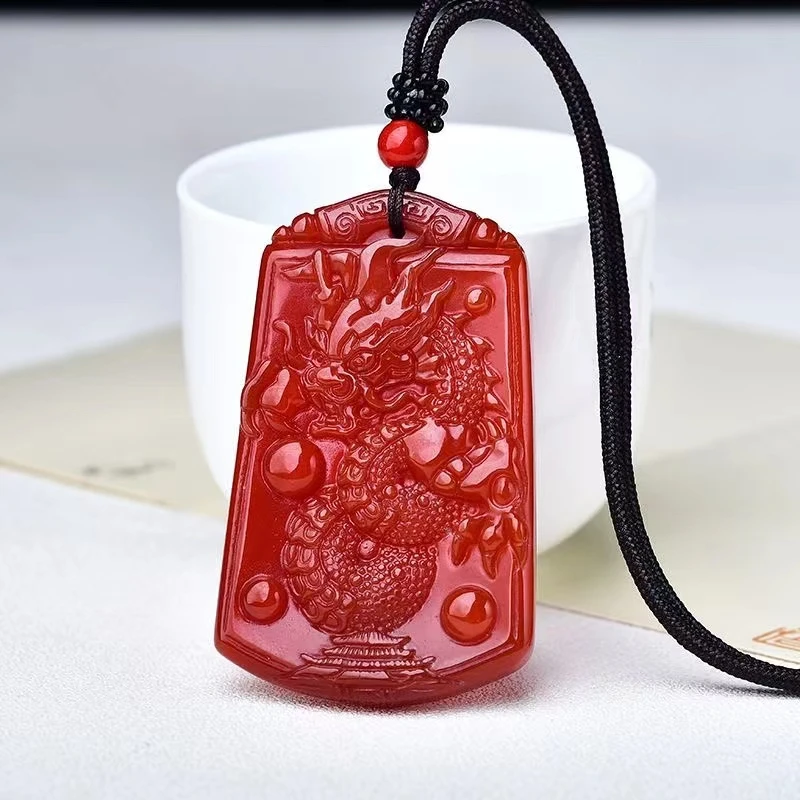 龙年天然红玛瑙龙牌吊坠生肖龙挂坠项链男女本命年转运礼物饰品