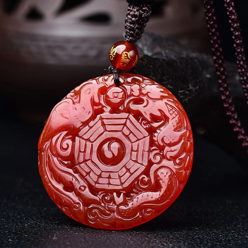 天然阴阳五行八卦红玛瑙龙凤平安玉佩吊坠男女挂件情侣项链民族风
