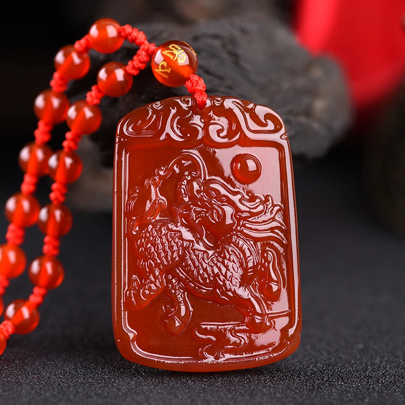 天然红玛瑙火麒麟项坠吉祥物吊坠项链饰品男女款新年礼物玛瑙吊坠