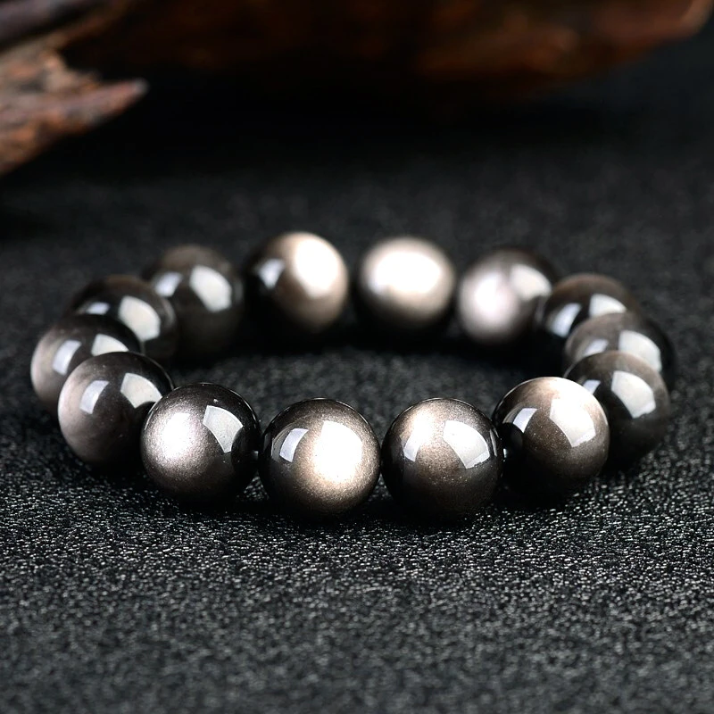 天然精品银曜石双眼黑曜石多宝情侣手链男女秋冬手串佛珠饰品礼物