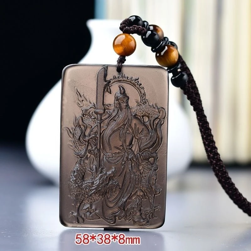 天然冰种黑曜石降龙关羽吊坠项链武财神男饰品蛇年礼物黑曜石吊坠