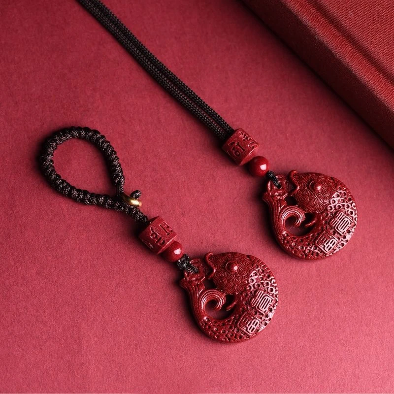 含辰砂工艺品紫金砂富贵吉祥双面雕刻如意鱼吊坠车钥匙包男女饰品