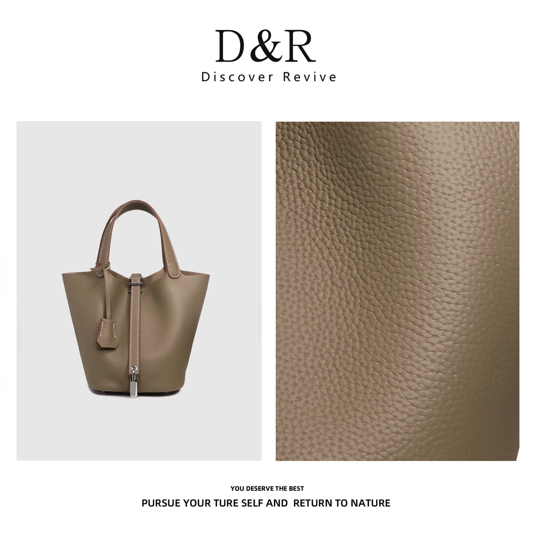 Discover Revive【H家经典款】气质单肩手提水桶包包E453-大象灰