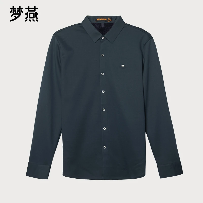 梦燕男士秋冬长袖休闲衬衣商务简约保暖针织加厚衬衫ZB09B4009D