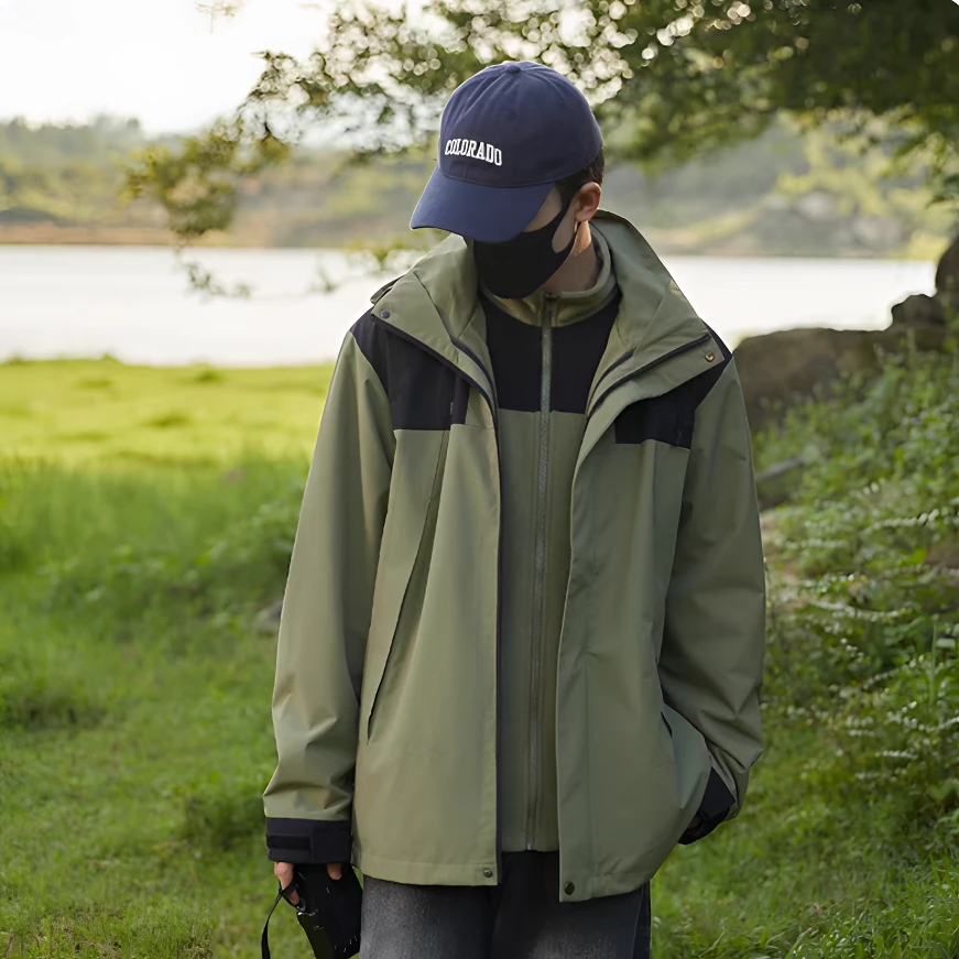 梦燕春秋男款时尚百搭气质宽松休闲冲锋衣宽松带帽茄克XC06B4031D