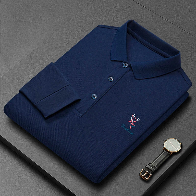 春夏季新款男士长袖Polo衫休闲刺绣T恤翻领男薄款上衣服男装XC09