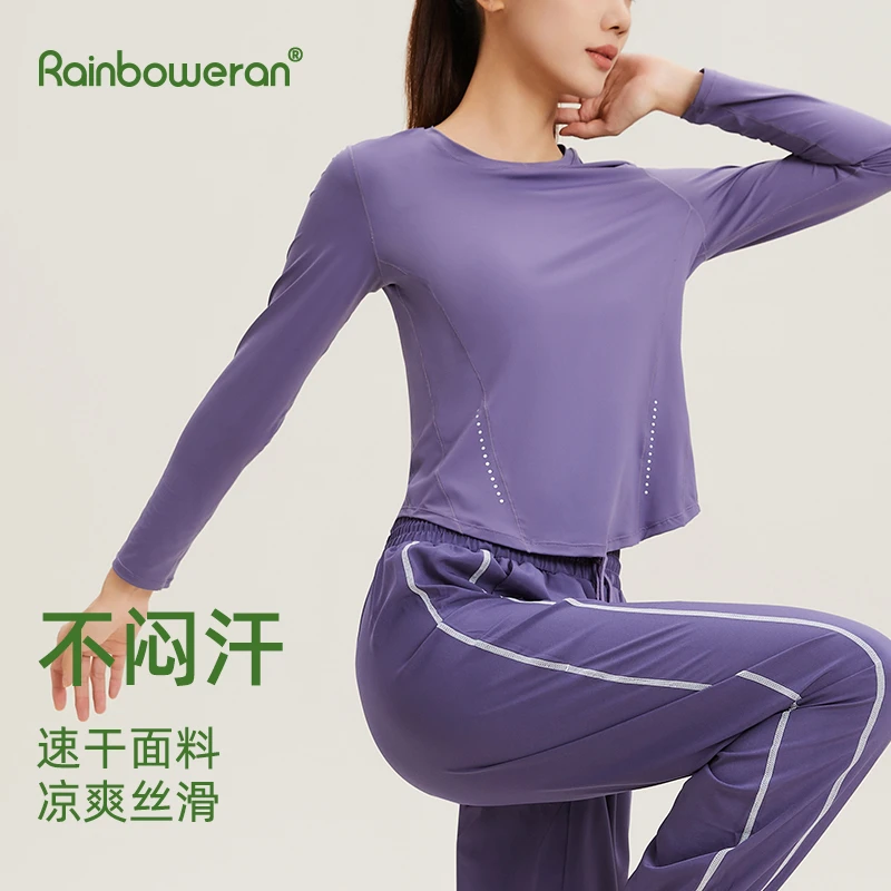 圆领宽松显瘦弹力薄款运动健身训练时尚凉爽丝滑长袖速干透气上衣