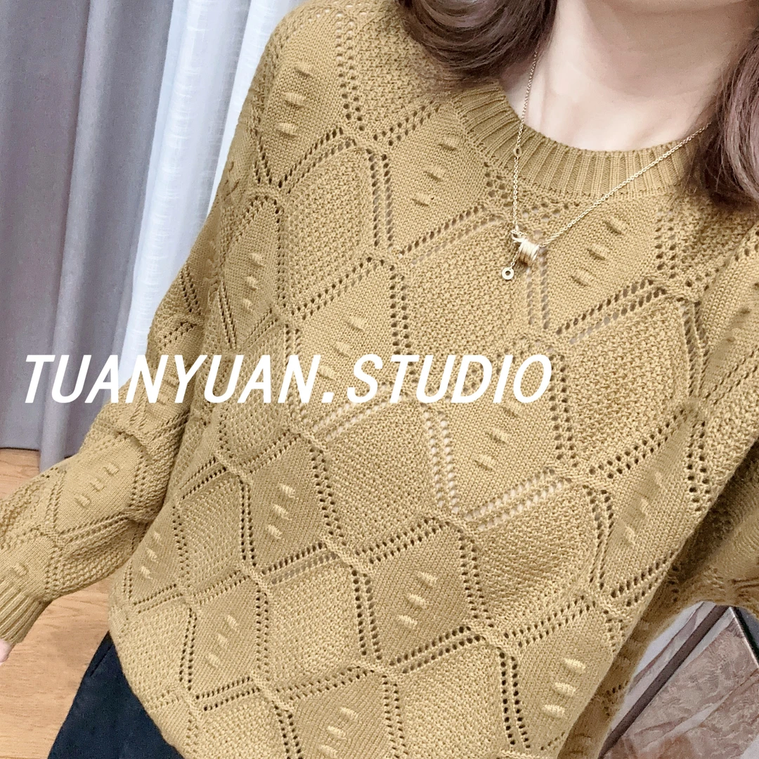 法式镂空针织毛衣女2024秋装新款时尚洋气宽松显瘦减龄百搭上衣
