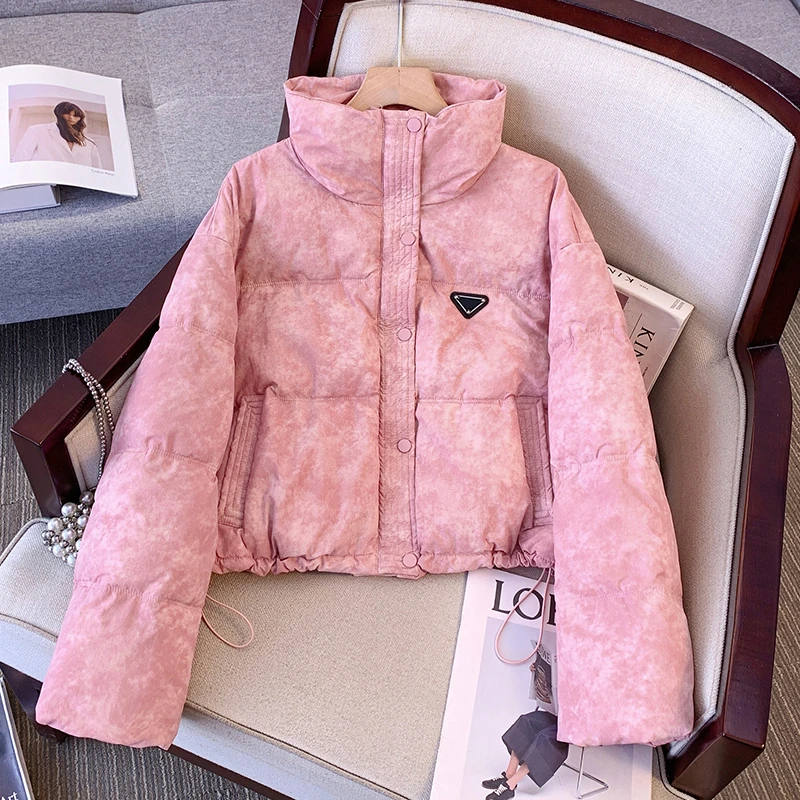 【专柜正品】爆款粉色立领高腰短款面包防寒服女2024冬季新款外套