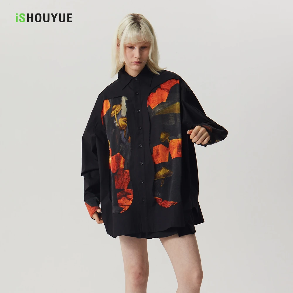 iSHOUYUE 李光洁同款真丝画布拼接衬衫 廓形 小众设计