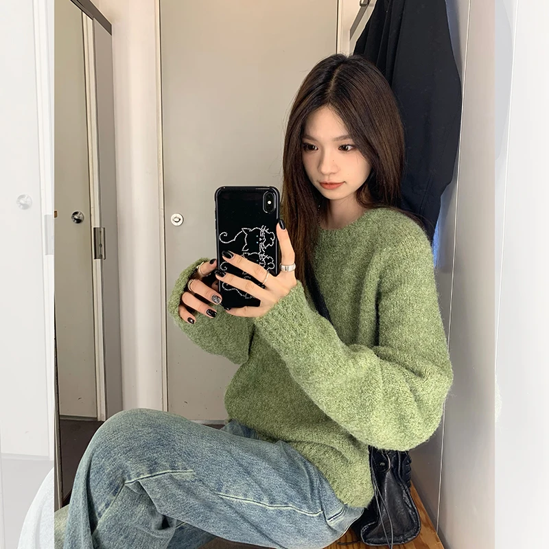 lumoder 橄榄绿毛衣女韩版休闲百搭时尚潮流上衣#D3M0213