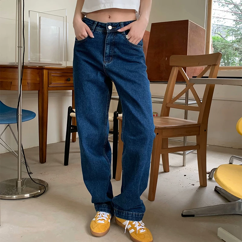 ED.lumoder【好物节宠粉】深蓝色牛仔裤女显瘦直筒宽松长裤#D3K0073