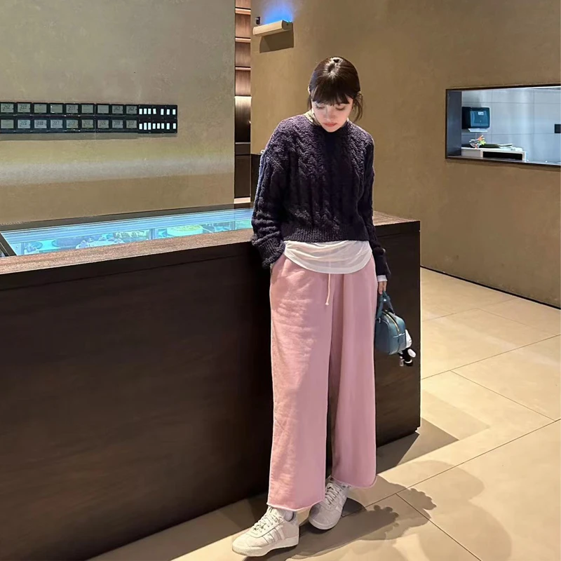 【 neck and neck 】“慵懒假日”出街高腰百搭直筒加厚卫裤