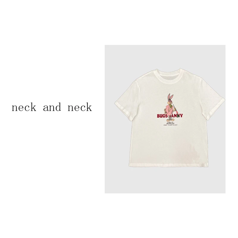 【 neck and neck 】夏季新款"兔子T恤”印花圆领短袖上衣宽松