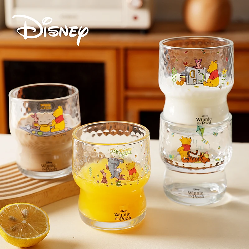 迪士尼小熊维尼透明波点玻璃杯创意凉水杯生日乔迁礼物网红四只装