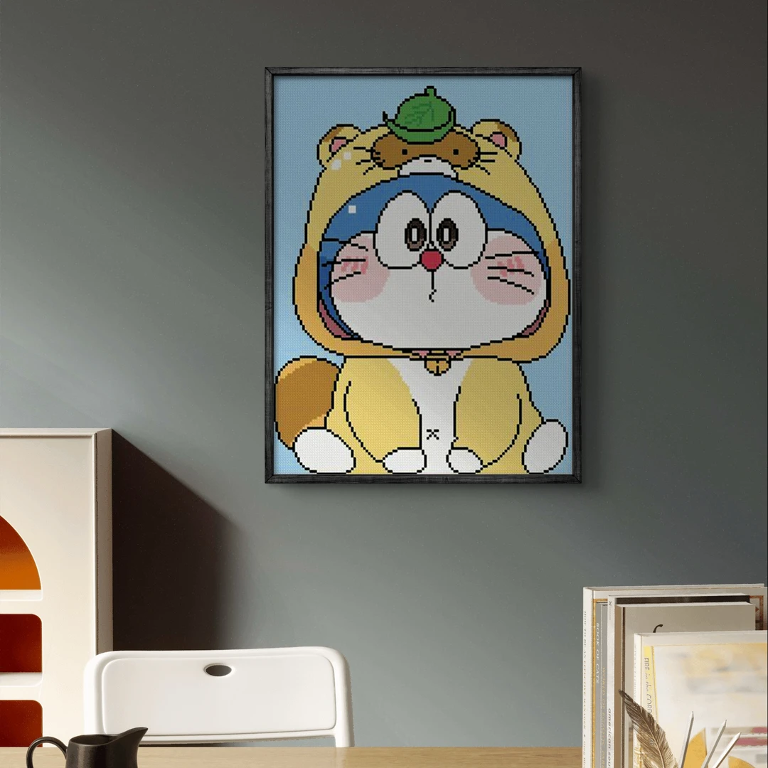 带框2024新款卡通儿童叮当猫钻石画高质量大号贴画高难度十字绣5D