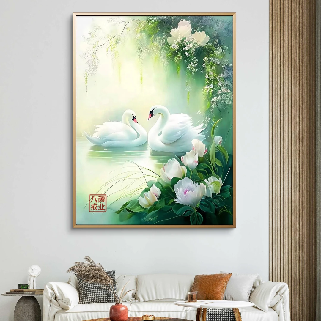 2024高档大气客厅天鹅钻石画全钻高难度高质量手工diy十字绣贴画