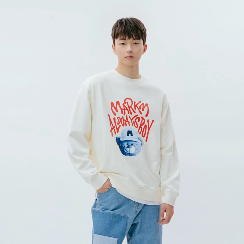 韩国潮牌小熊印花休闲纯棉宽松圆领情侣卫衣男女春秋季