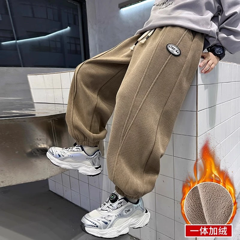 儿童装男童冬装加绒裤子2024新款中大童冬季男孩秋冬款加厚运动裤