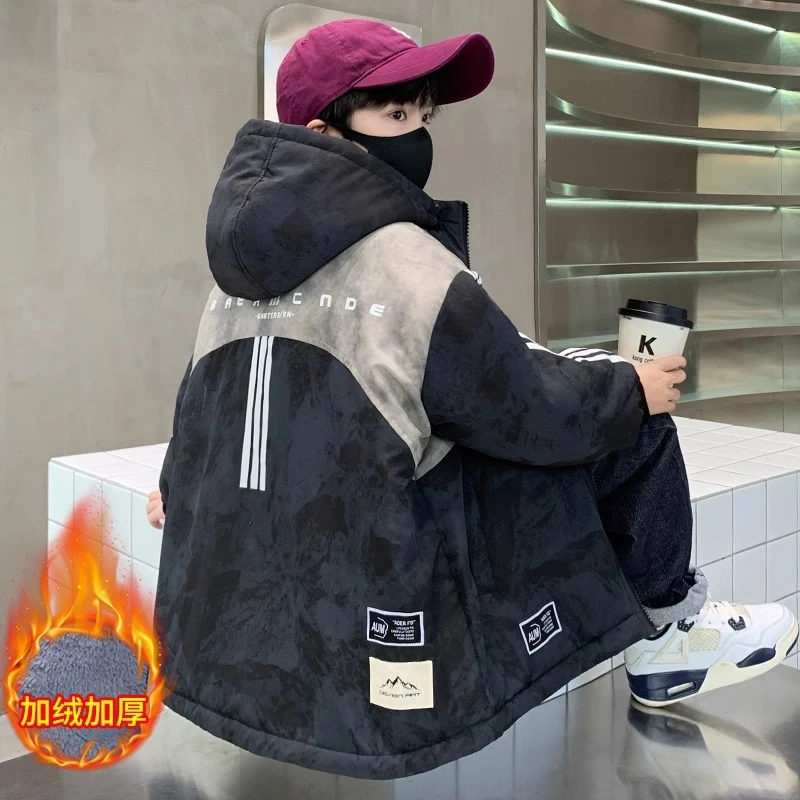 童装男童冬装加绒外套2024新款秋冬款大童男孩冬季儿童加厚派克服