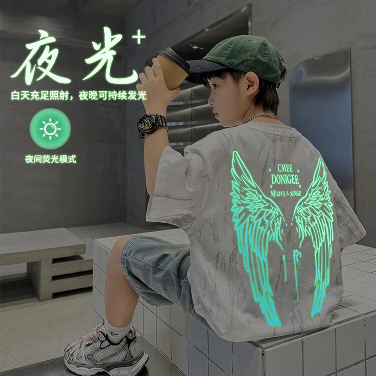 儿童装男童夏季短袖T恤2025新款男孩黑色薄款纯棉炸街洋气夏装潮