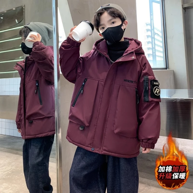 儿童装男童冬装夹棉加厚外套2024新款秋冬款中大童男孩冬季派克服