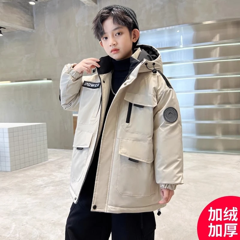 男童棉服2024新款冬季加绒加厚外套中大儿童冬装男孩工装派克服潮