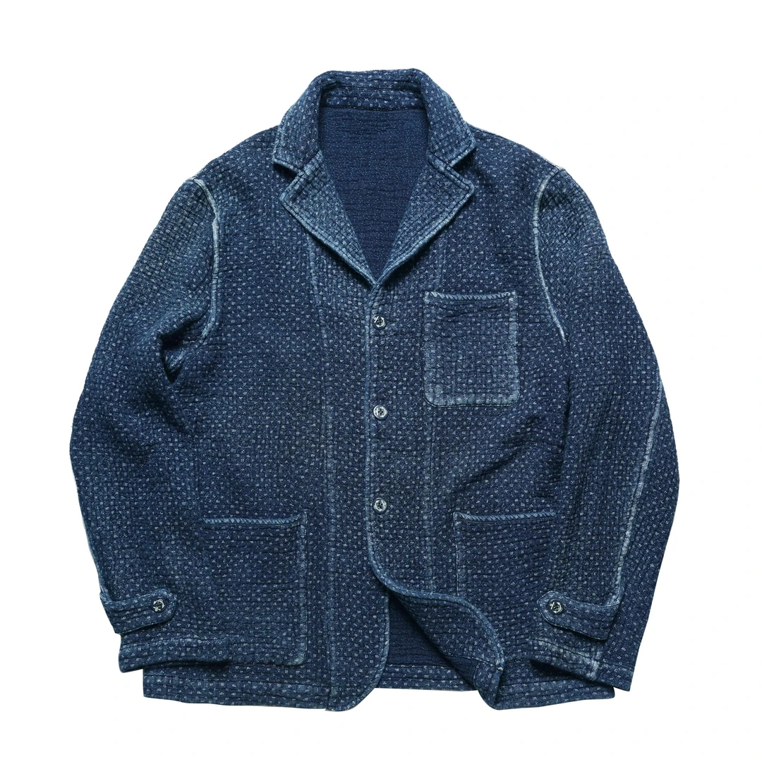 ShawClassy肖叔原创重磅SC new sashiko刺子蓝染做旧美式西服外套