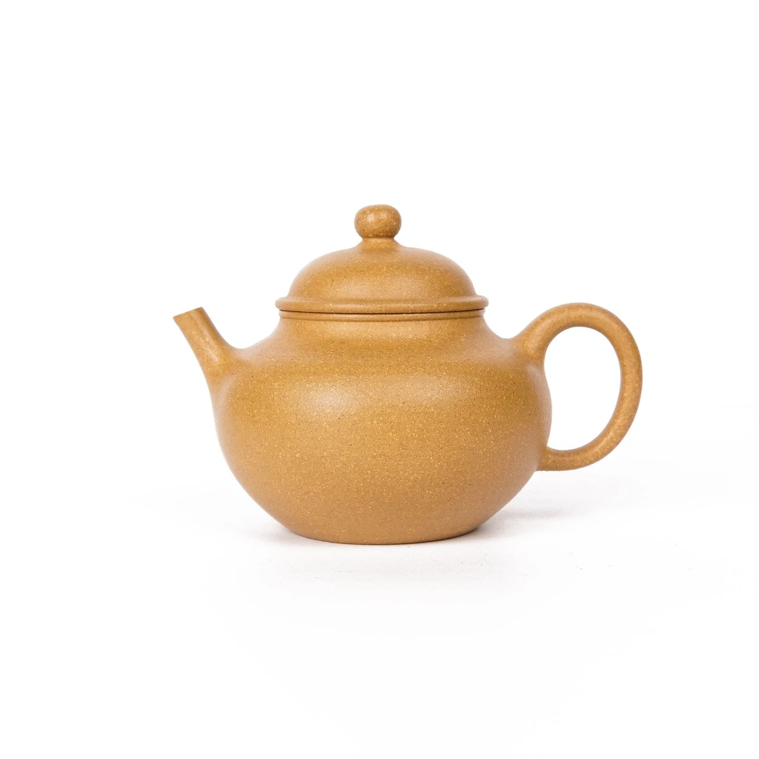 【陶公粟】原矿金黄段泥《古莲》195cc7孔内推全手工紫砂壶