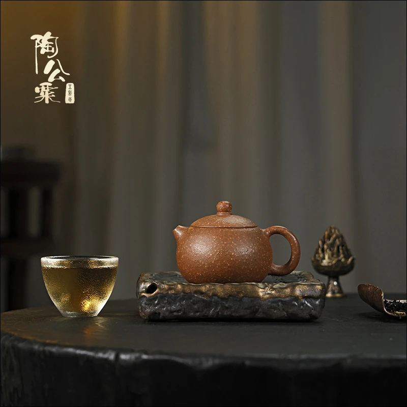 陶公粟原矿八目粗砂降坡《西施》130cc张涛手制精美圆壶紫砂壶茶具