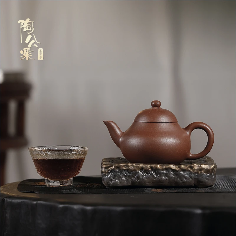陶公粟原矿红皮龙《梨形》180cc内推肖手制精美紫砂壶小容量茶具